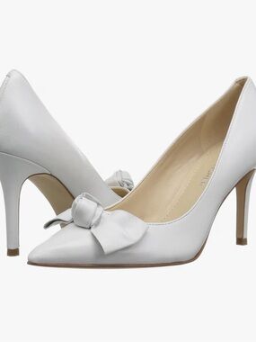 Marc Fisher White Pointed-Toe Pumps with Front Bow